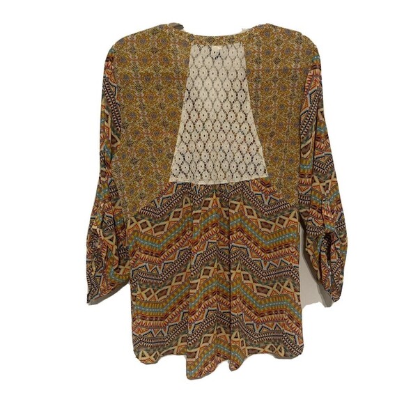 New Directions Womens Size XL Multicolor Boho Print Sheer Button Up Shirt Blouse - Picture 3 of 5